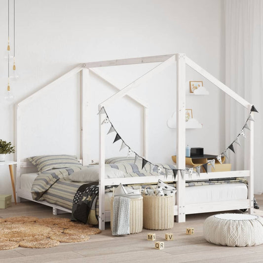Cadre de lit d'enfant blanc 2x(80x200) cm bois de pin massif