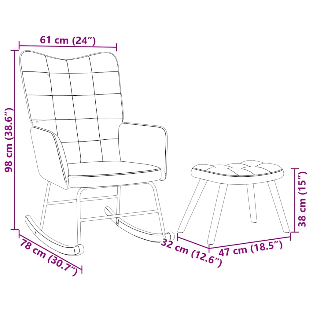 Chaise à bascule avec repose-pied gris foncé velours