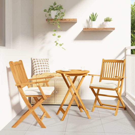 2 Chaises de jardin pliables avec coussin blanc en bois d'acacia massif