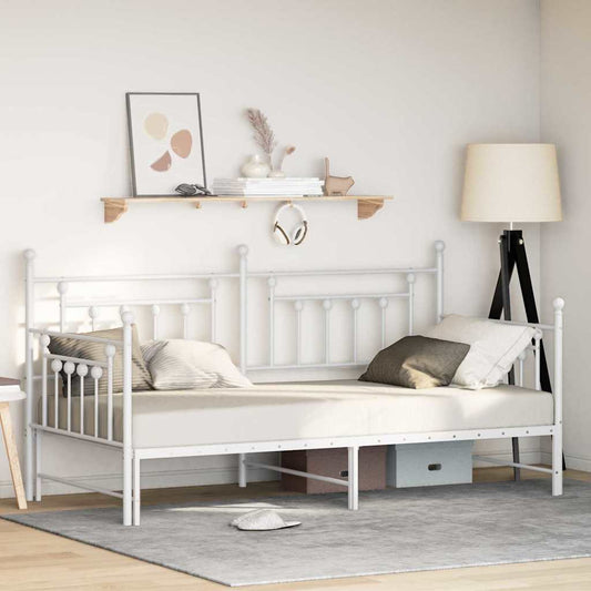 Cadre de lit de jour avec tête de lit Blanc 107 x 203 cm Acier