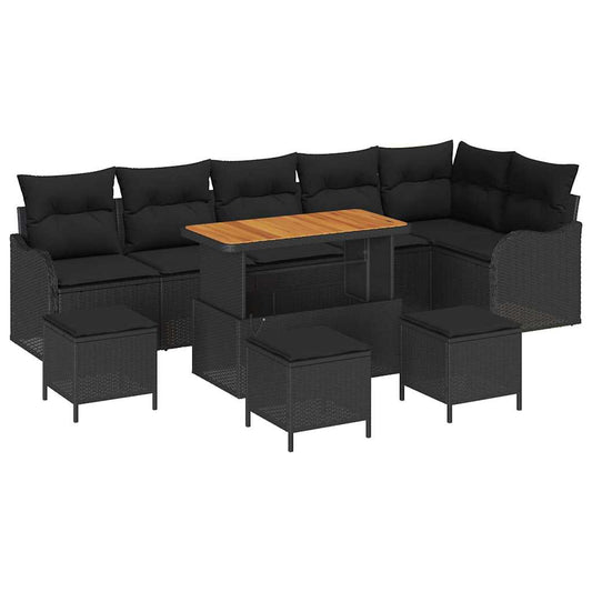 10 Pièces Ensemble de Canapé de Jardin avec Coussins Noir en Rattan Acacia