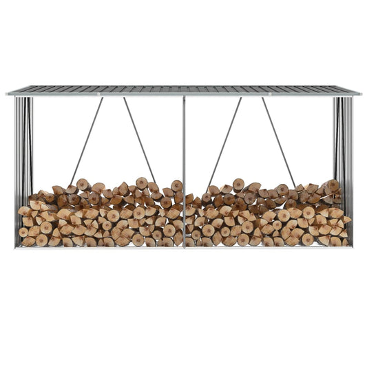 Abri de stockage de bois Acier galvanisé 330x84x152 cm Gris - Accessoires pour range-bûches & porte-bûches