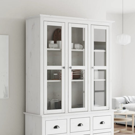 Armoire avec portes vitrées BODO blanc bois de pin massif - Buffets & bahuts