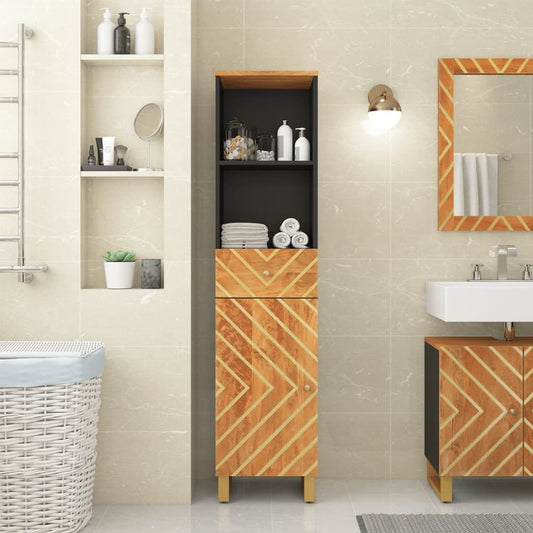 Armoire bain marron et noir 38x33,5x160 cm bois massif manguier - Meubles-lavabos de salle de bains