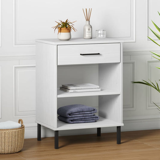 Armoire console avec pieds en métal Blanc Bois pin massif OSLO - Tables d’appoint