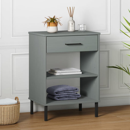 Armoire console avec pieds en métal Gris Bois pin massif OSLO - Tables d’appoint