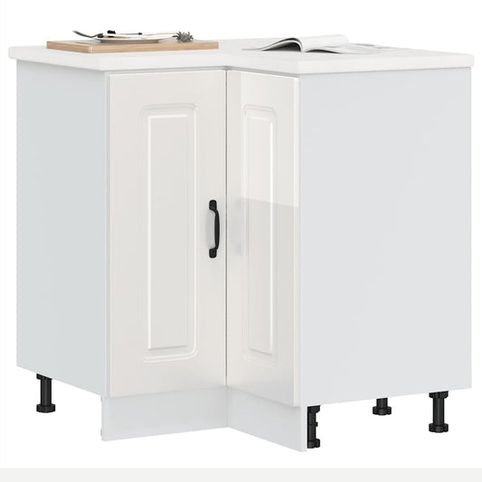 Armoire d’angle de cuisine Kalmar blanc brillant - Meubles de cuisine