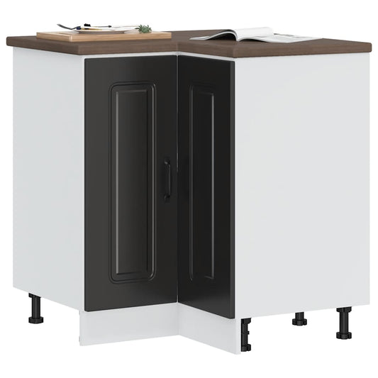 Armoire d’angle de cuisine Kalmar noir bois d’ingénierie - Meubles de cuisine