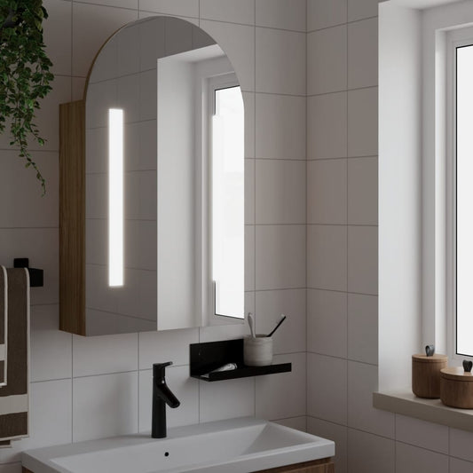 Armoire de bain à miroir avec LED arquée chêne 42x13x70 cm - Meubles-lavabos de salle de bains