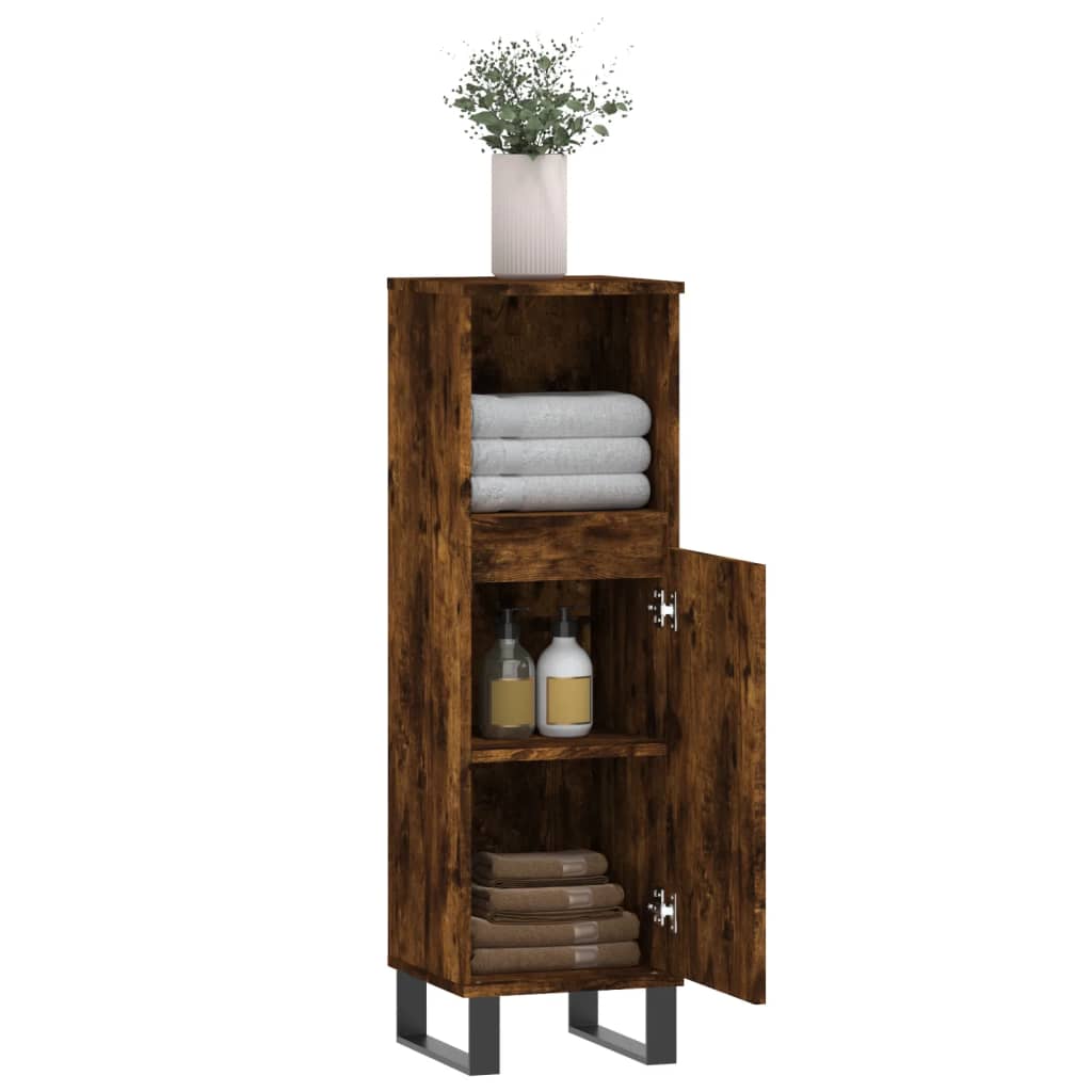 Armoire de bain chêne fumé 30x30x100 cm bois d’ingénierie - Meubles-lavabos de salle de bains