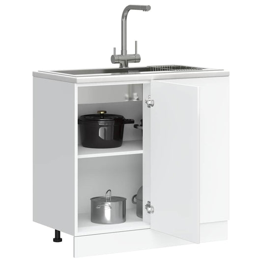 Armoire de cuisine Porto blanc brillant bois ingénierie - Meubles de cuisine