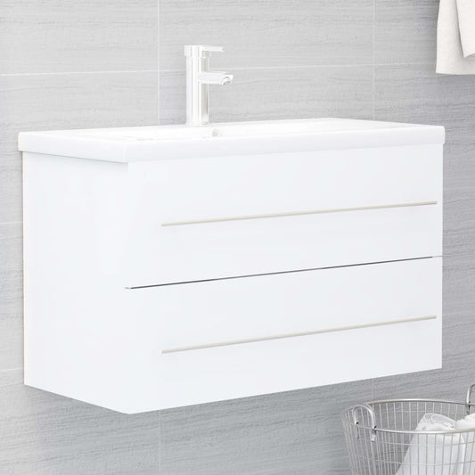 Armoire d’évier avec lavabo intégré Blanc Aggloméré - Meubles-lavabos de salle de bains