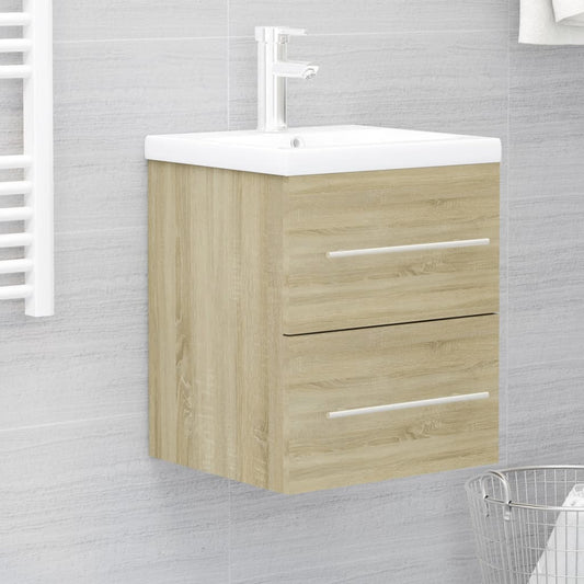 Armoire d’évier avec lavabo intégré Chêne sonoma Aggloméré - Meubles-lavabos de salle de bains