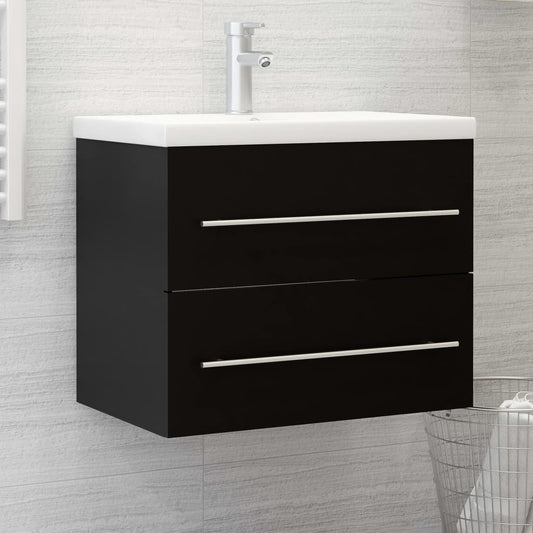 Armoire d’évier avec lavabo intégré Noir Aggloméré - Meubles-lavabos de salle de bains