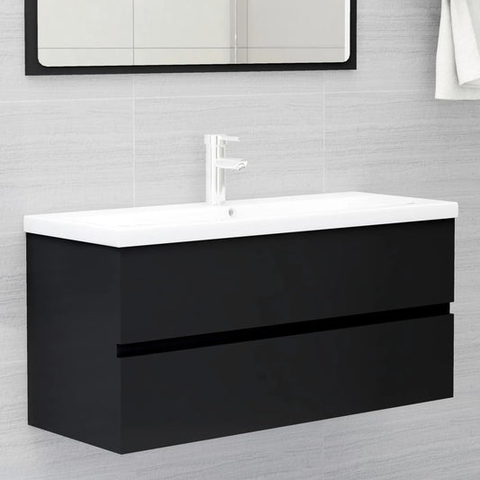 Armoire d’évier avec lavabo intégré Noir Aggloméré - Meubles-lavabos de salle de bains