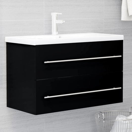 Armoire d’évier avec lavabo intégré Noir Aggloméré - Meubles-lavabos de salle de bains