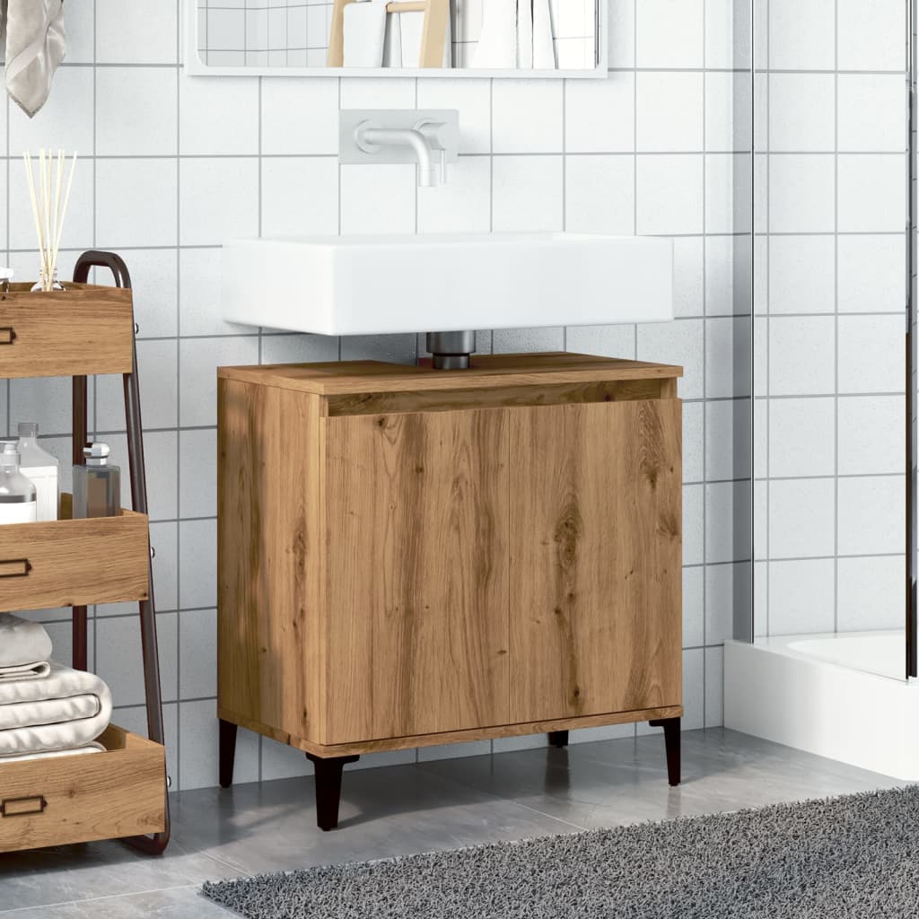Armoire d’évier chêne artisanal 58x33x60 cm bois d’ingénierie - Meubles-lavabos de salle de bains