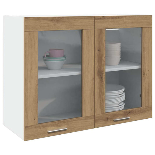Armoire en verre suspendue chêne artisanal bois d’ingénierie - Meubles de cuisine