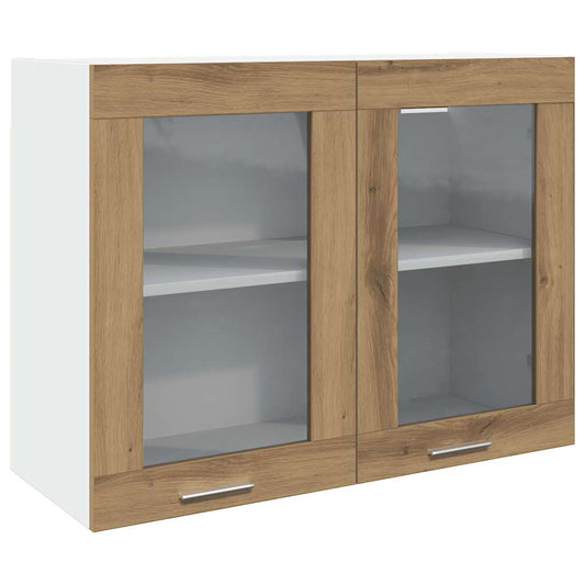 Armoire en verre suspendue chêne artisanal bois d’ingénierie - Meubles de cuisine