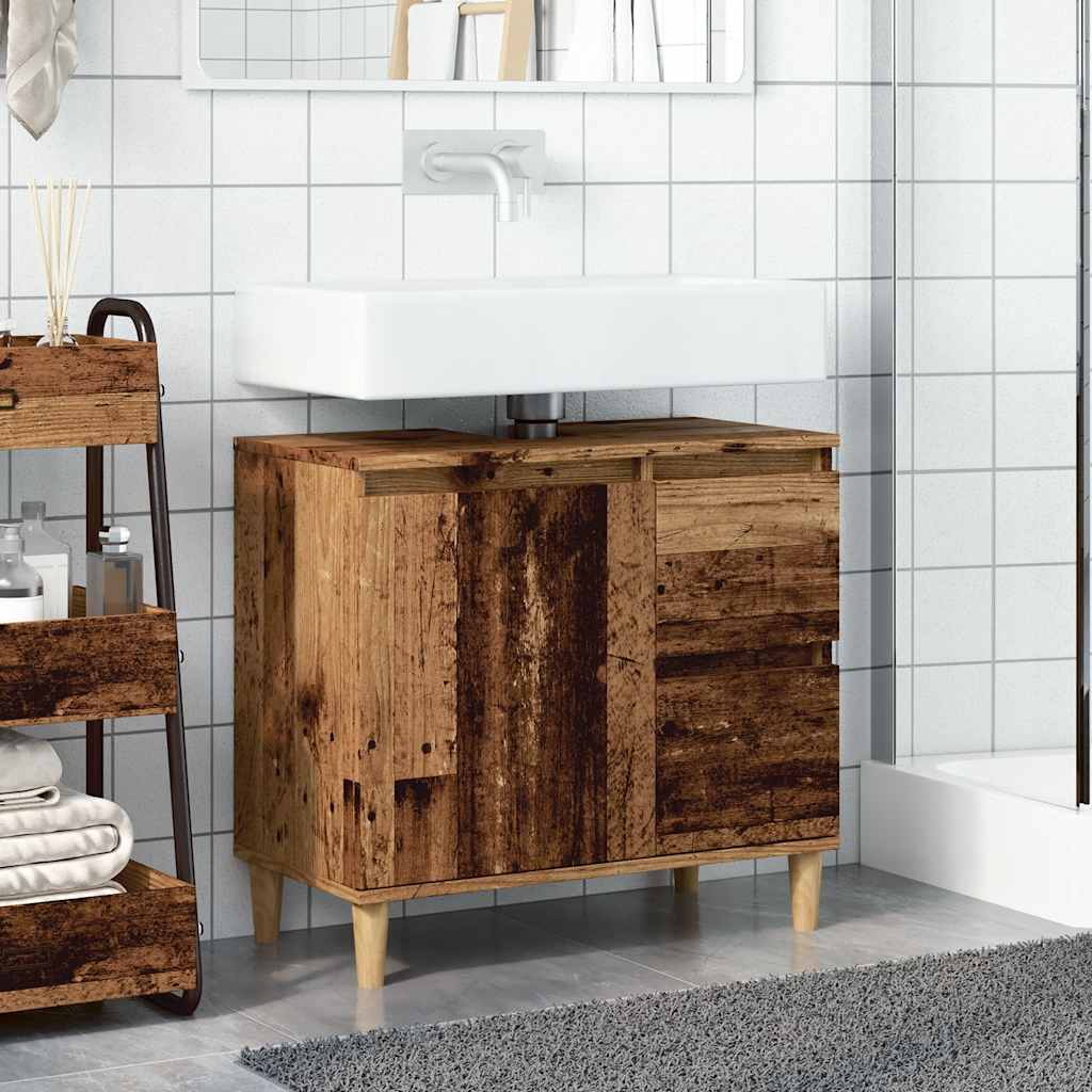 Armoire lavabo vieux bois 65x33x60 cm bois d’ingénierie - Meubles-lavabos de salle de bains