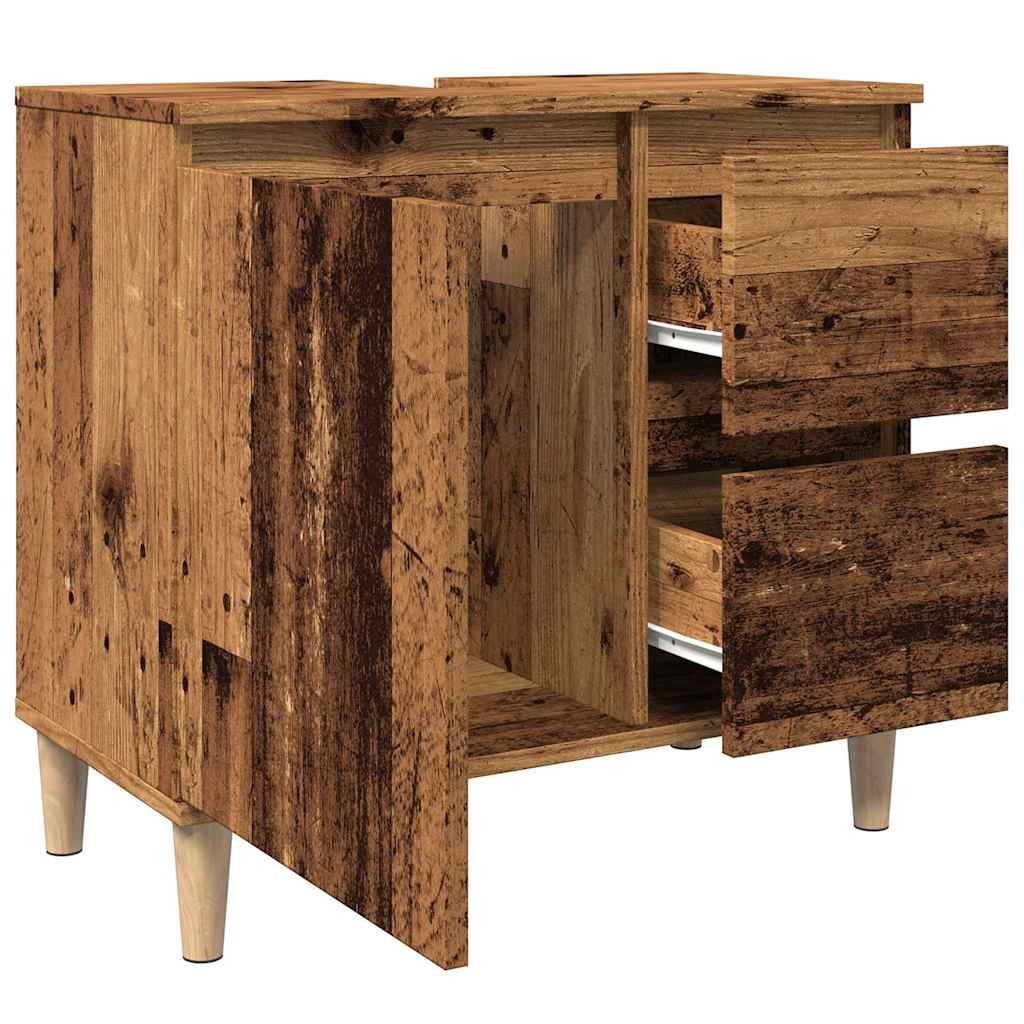 Armoire lavabo vieux bois 65x33x60 cm bois d’ingénierie - Meubles-lavabos de salle de bains