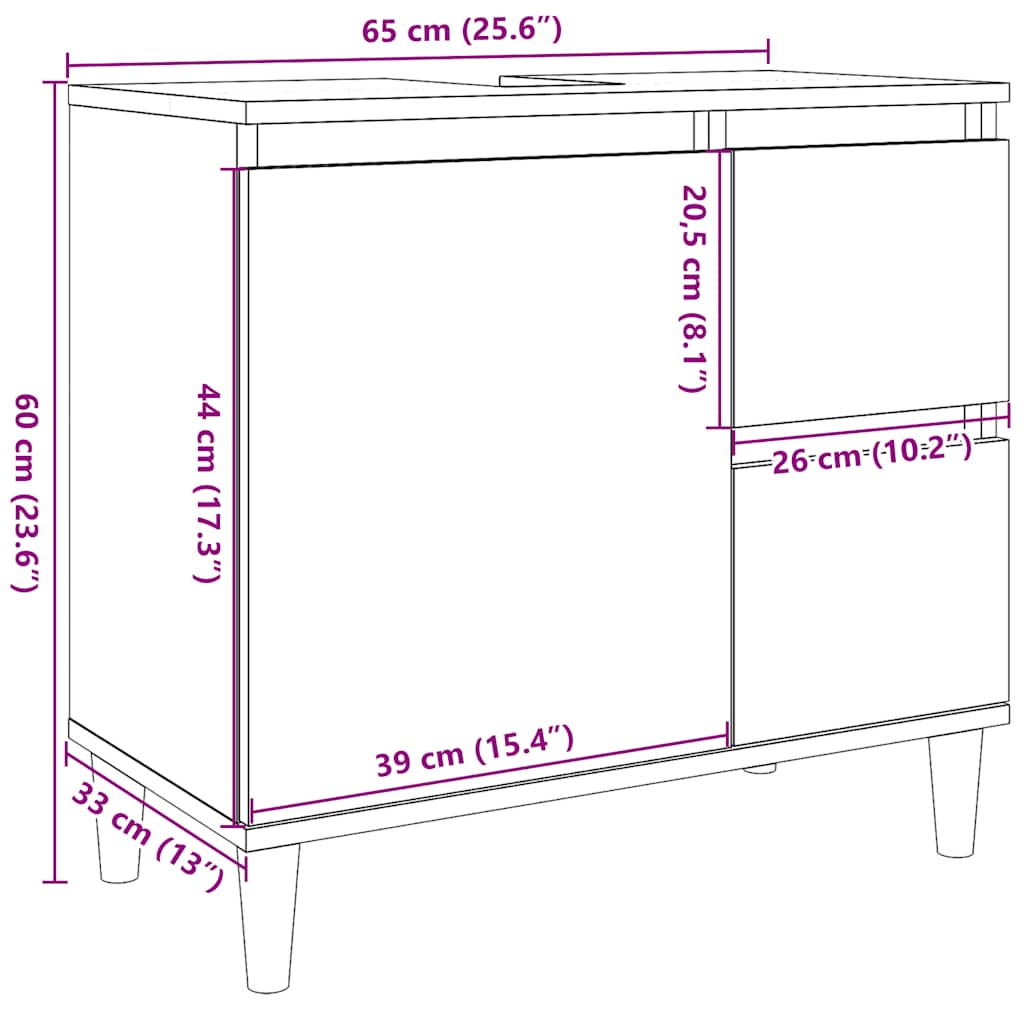 Armoire lavabo vieux bois 65x33x60 cm bois d’ingénierie - Meubles-lavabos de salle de bains