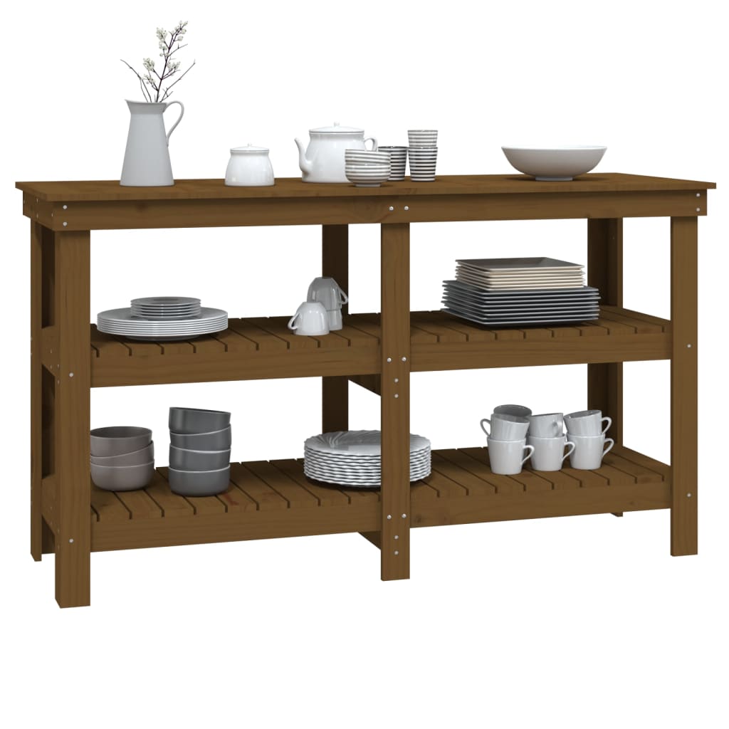 Banc de travail Marron miel 142,5x50x80 cm Bois de pin massif - Établis