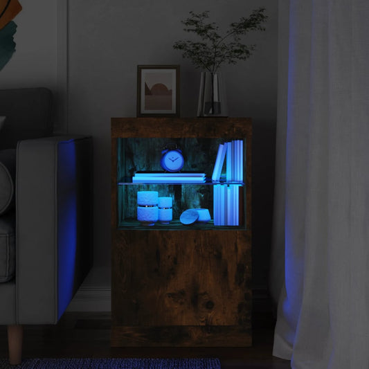Buffet avec lumières LED chêne fumé 41x37x67 cm - Buffets & bahuts