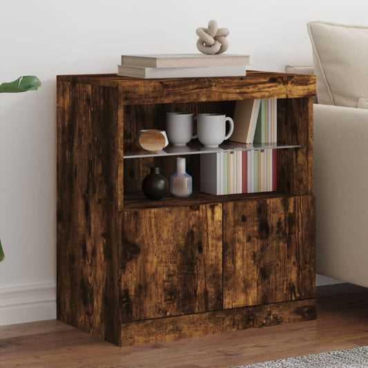 Buffet avec lumières LED chêne fumé 60x37x67 cm - Buffets & bahuts