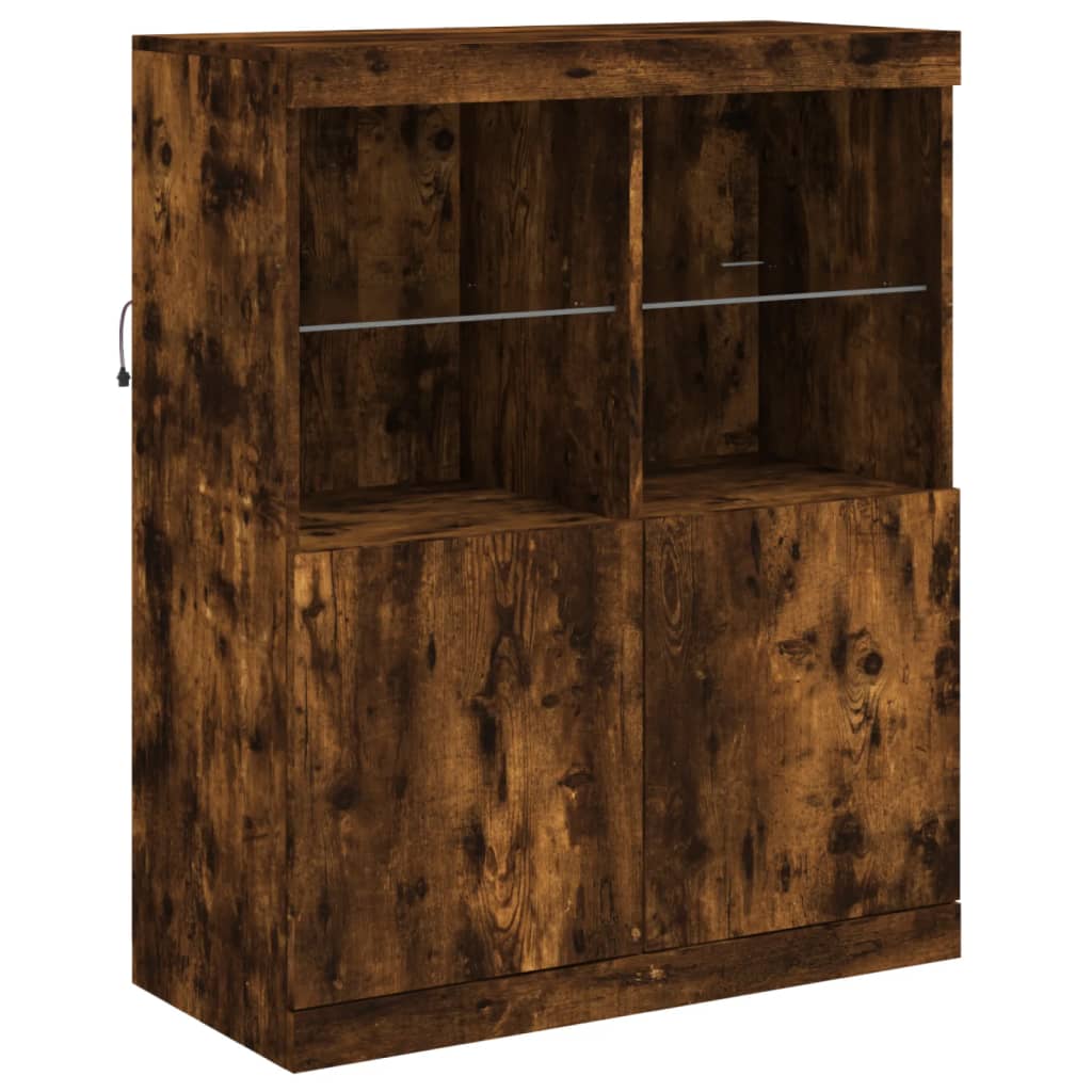 Buffet avec lumières LED chêne fumé 81x37x100 cm - Buffets & bahuts
