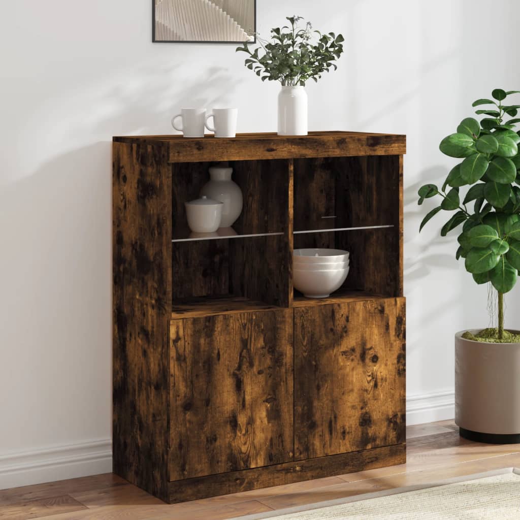 Buffet avec lumières LED chêne fumé 81x37x100 cm - Buffets & bahuts