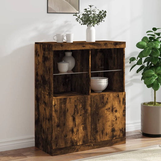 Buffet avec lumières LED chêne fumé 81x37x100 cm - Buffets & bahuts