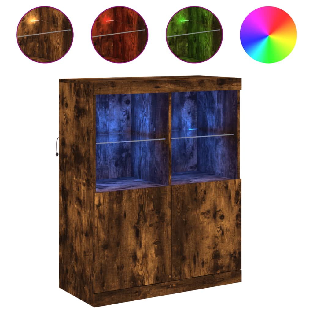 Buffet avec lumières LED chêne fumé 81x37x100 cm - Buffets & bahuts