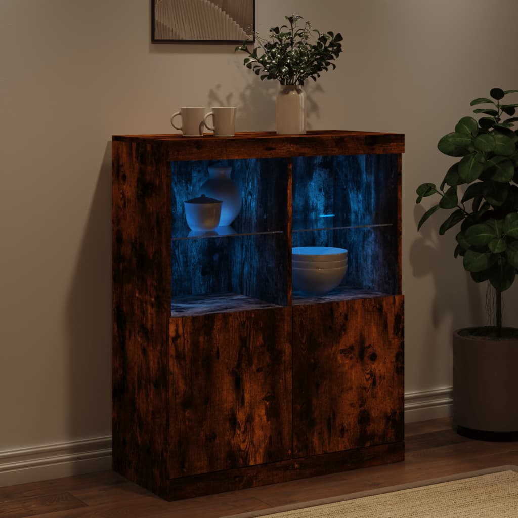 Buffet avec lumières LED chêne fumé 81x37x100 cm - Buffets & bahuts