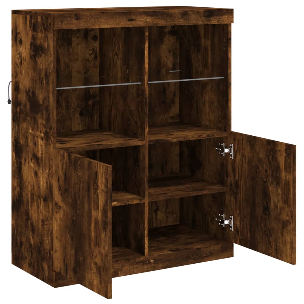 Buffet avec lumières LED chêne fumé 81x37x100 cm - Buffets & bahuts