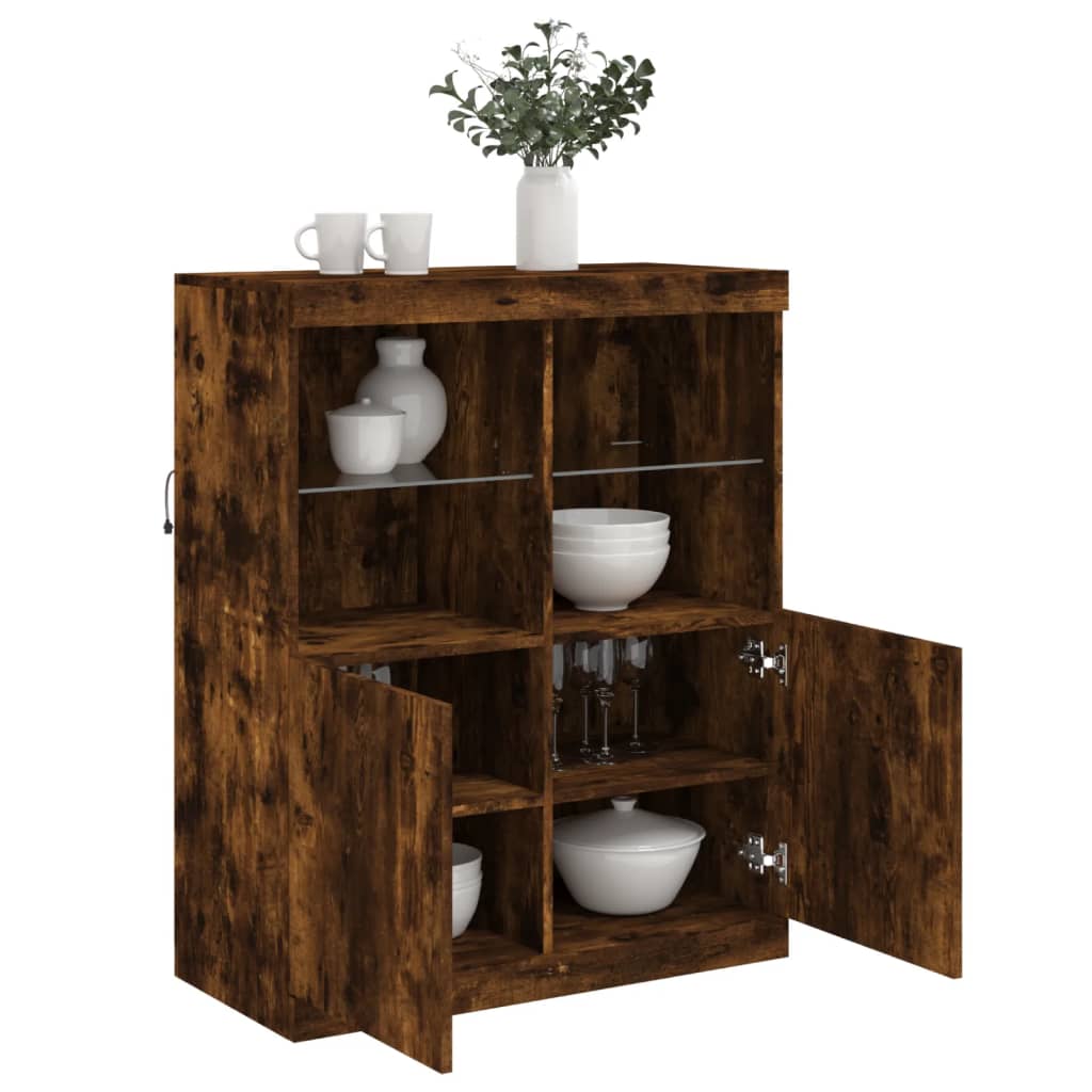 Buffet avec lumières LED chêne fumé 81x37x100 cm - Buffets & bahuts