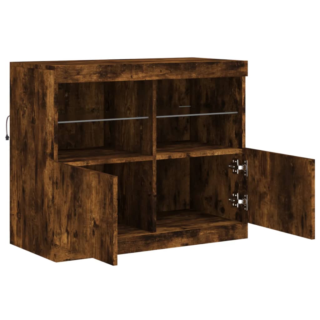 Buffet avec lumières LED chêne fumé 81x37x67 cm - Buffets & bahuts