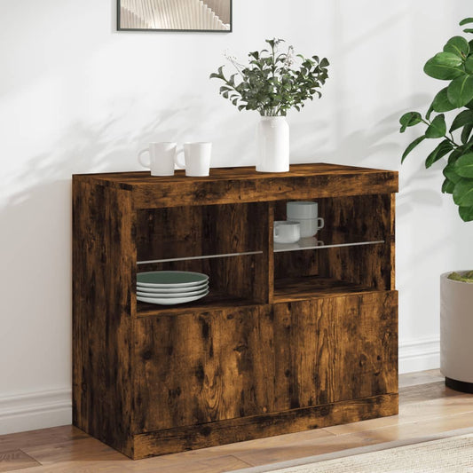 Buffet avec lumières LED chêne fumé 81x37x67 cm - Buffets & bahuts