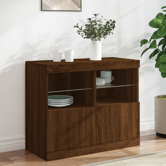 Buffet avec lumières LED chêne marron 81x37x67 cm - Buffets & bahuts