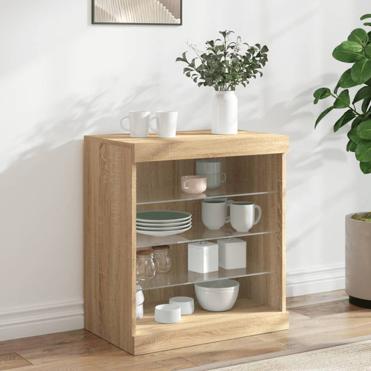 Buffet avec lumières LED chêne sonoma 60,5x37x67 cm - Buffets & bahuts