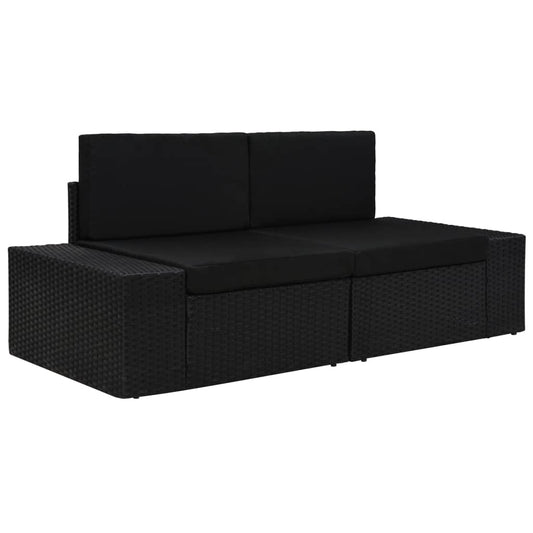 Canapé sectionnel 2 places Résine tressée Noir - Éléments pour canapés modulables de jardin