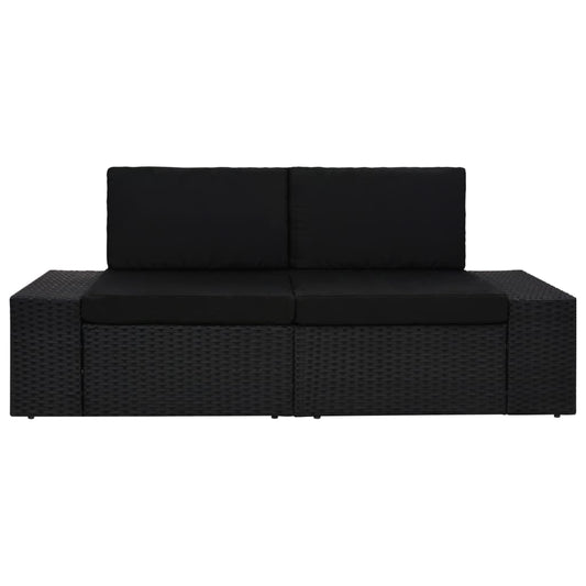 Canapé sectionnel 2 places Résine tressée Noir - Éléments pour canapés modulables de jardin