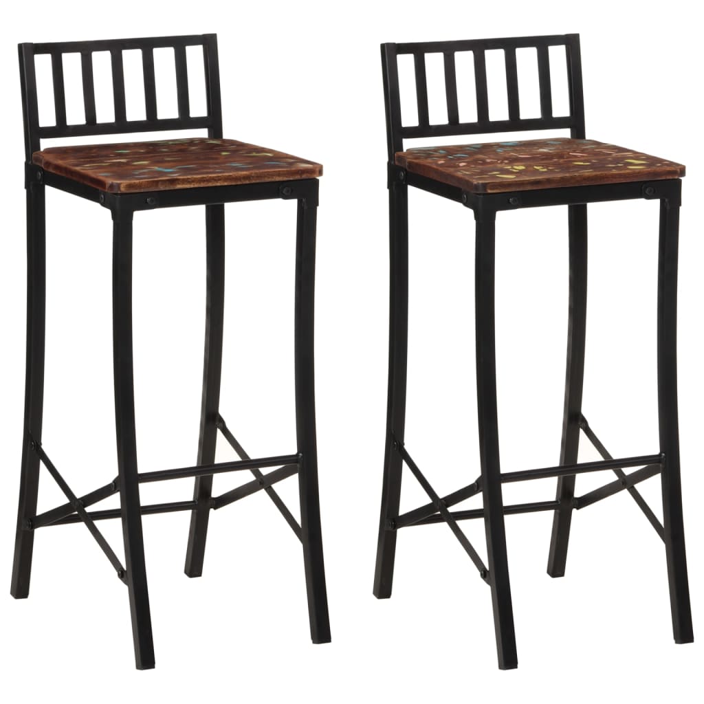 Chaises de bar lot de 2 bois de récupération massif - Tabourets de bar