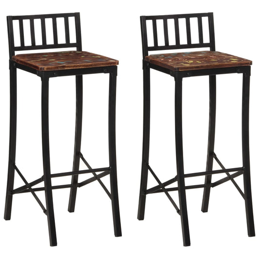 Chaises de bar lot de 2 bois de récupération massif - Tabourets de bar