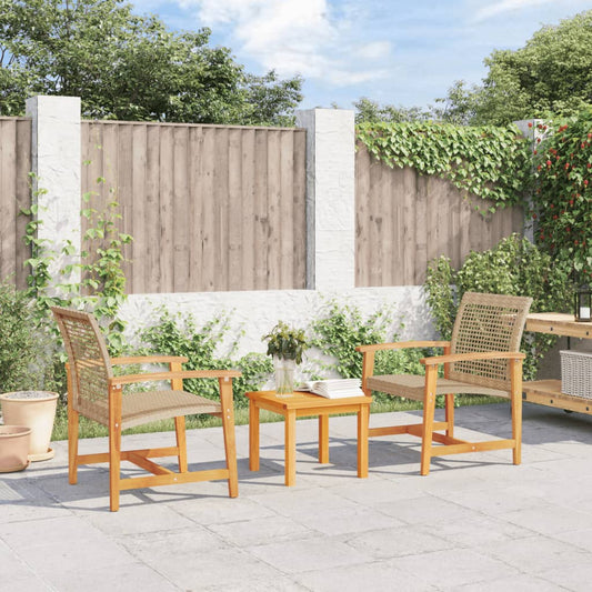 Ensemble de bistro 3 pcs beige résine tressée et bois d’acacia - Éléments pour canapés modulables de jardin