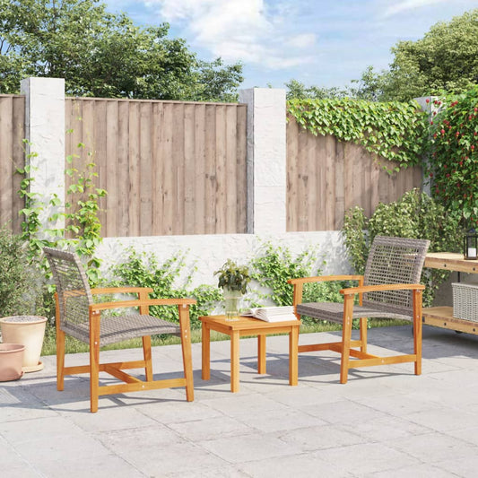 Ensemble de bistro 3 pcs gris résine tressée et bois d’acacia - Éléments pour canapés modulables de jardin