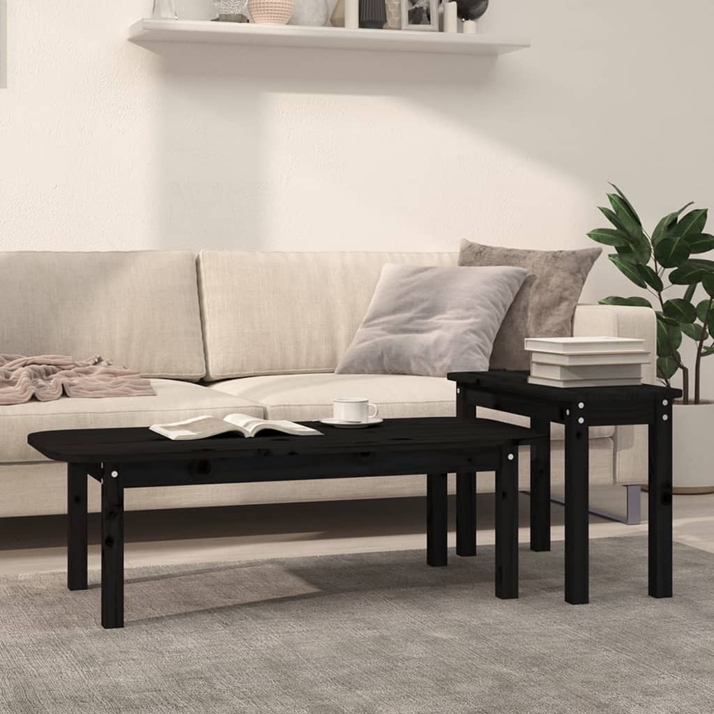 Ensemble de tables basses 2 pcs Noir Bois massif de pin - Tables basses