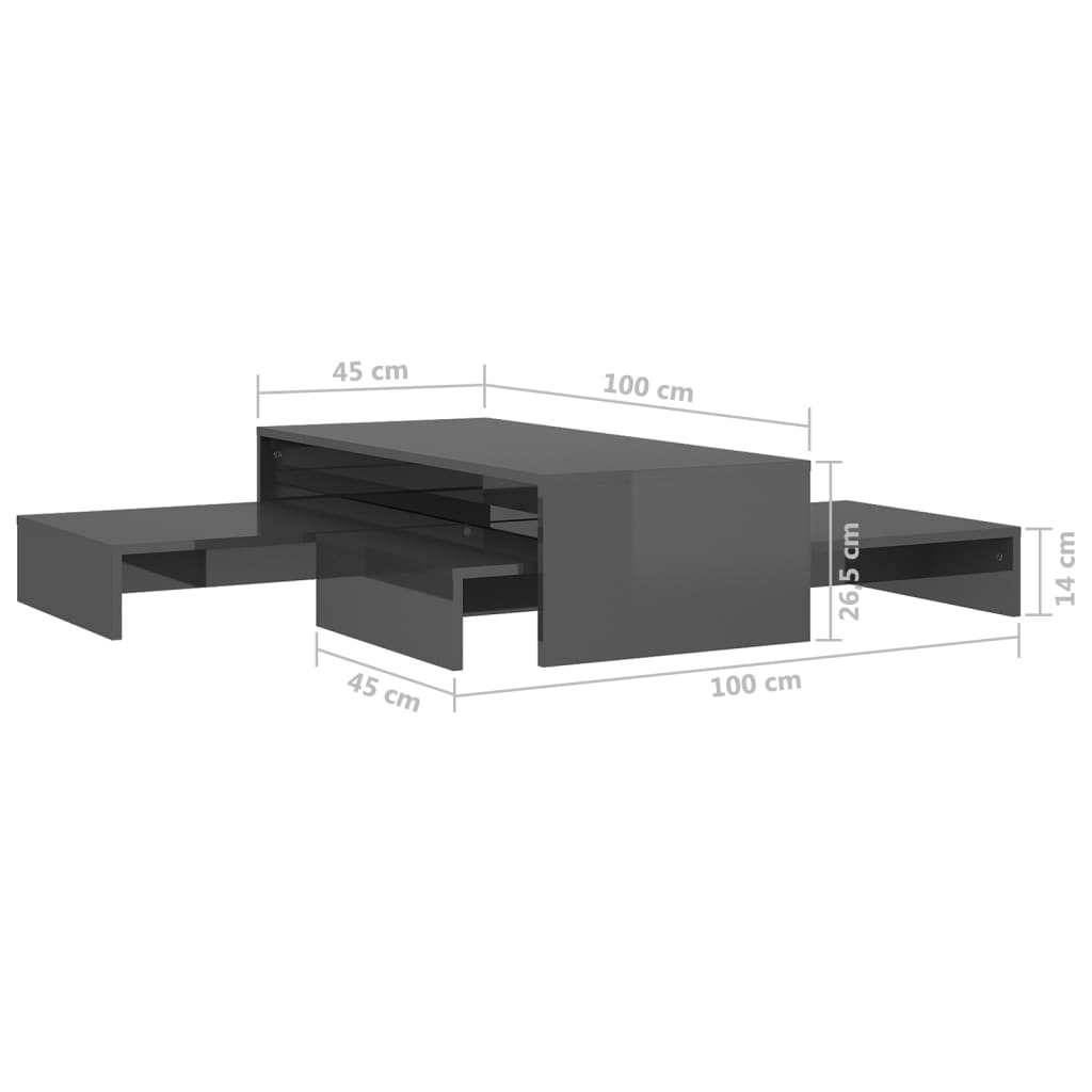 Ensemble de tables basses gigognes gris brillant 100x100x26,5cm - Tables basses