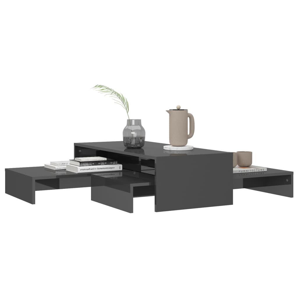 Ensemble de tables basses gigognes gris brillant 100x100x26,5cm - Tables basses