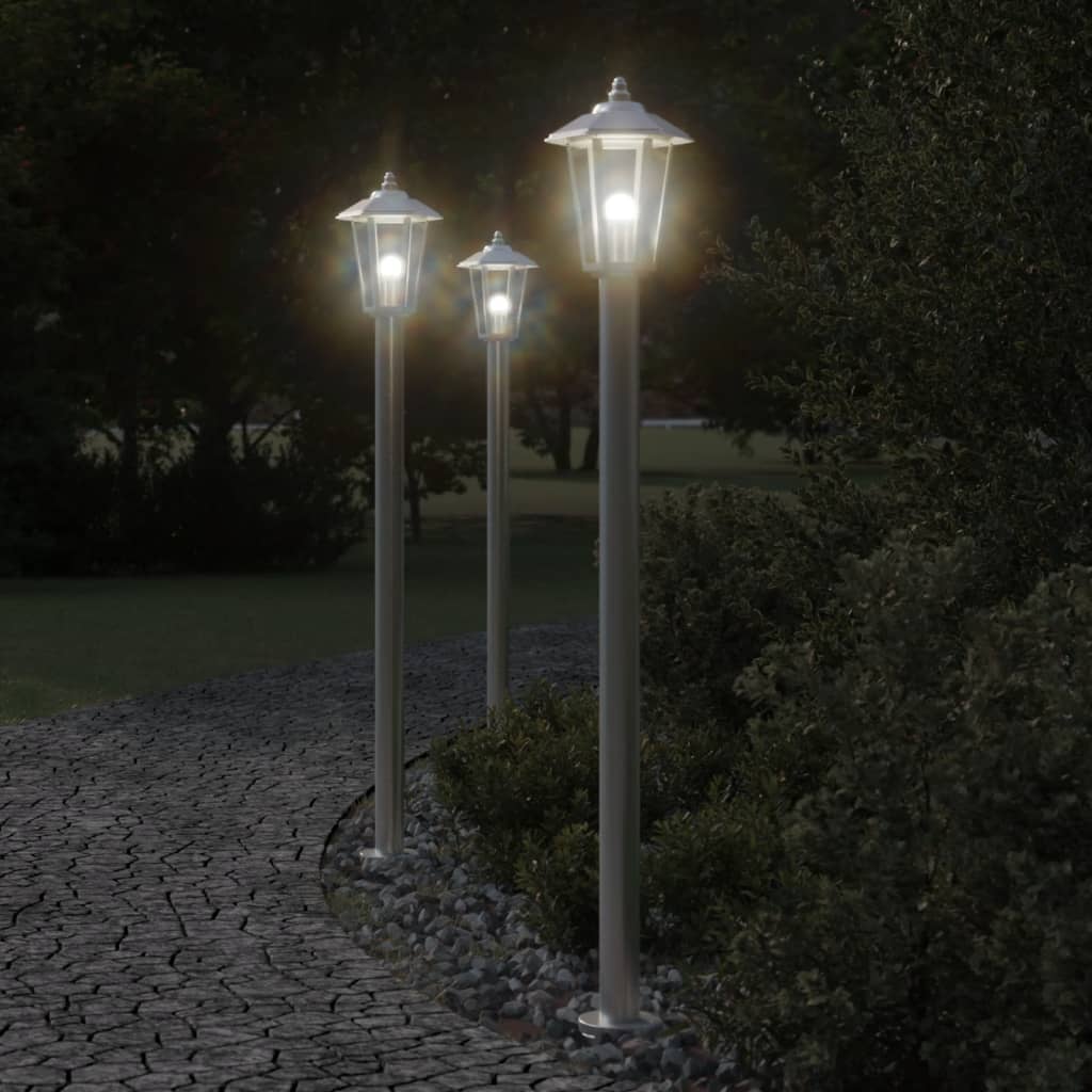 Lampadaires d’extérieur 3 pcs argenté 120 cm acier inoxydable - Éclairage extérieur